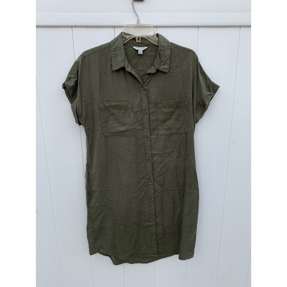 Orvis Women's Button Up Short Sleeve Shirt Dress With Pockets Green Size Small